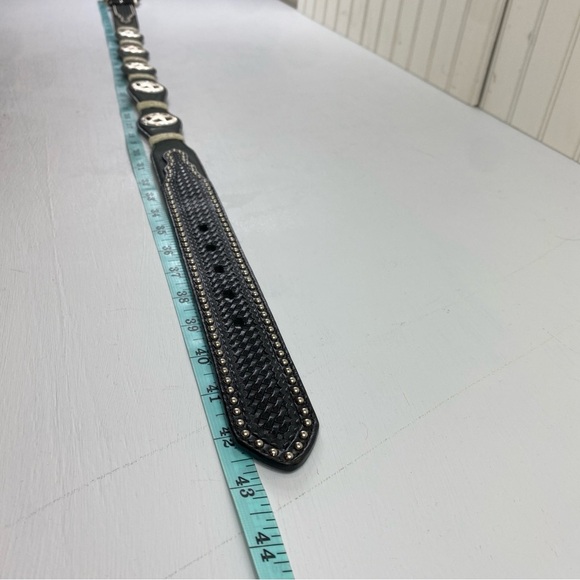 Ranger Belt Company Women’s Black Brown Concho Handtooled Leather Belt Sz 36 - Picture 12 of 14